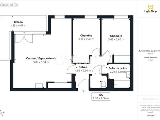 Appartement 3 pièces 64 m²
