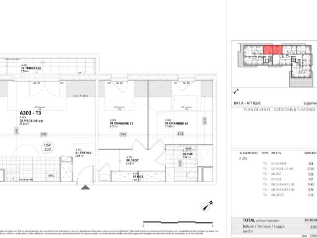 Appartement 3 pièces 65 m²