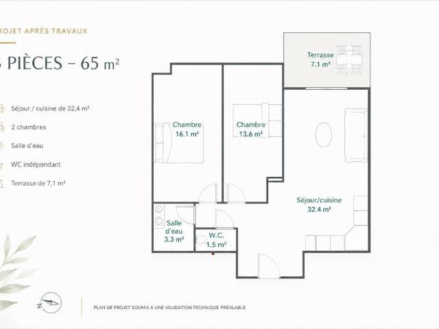 Appartement 3 pièces 65 m²