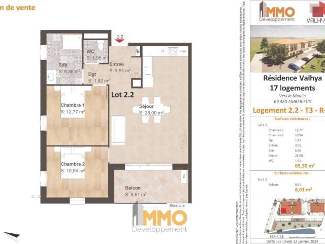 Appartement 3 pièces 65 m²