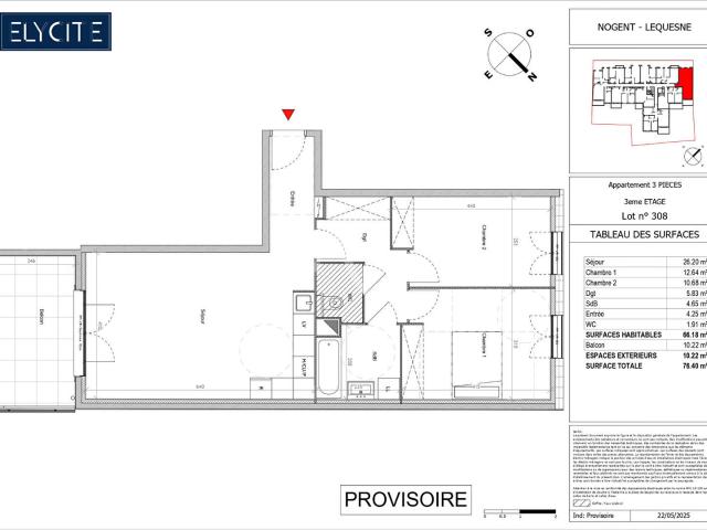 Appartement 3 pièces 66 m²
