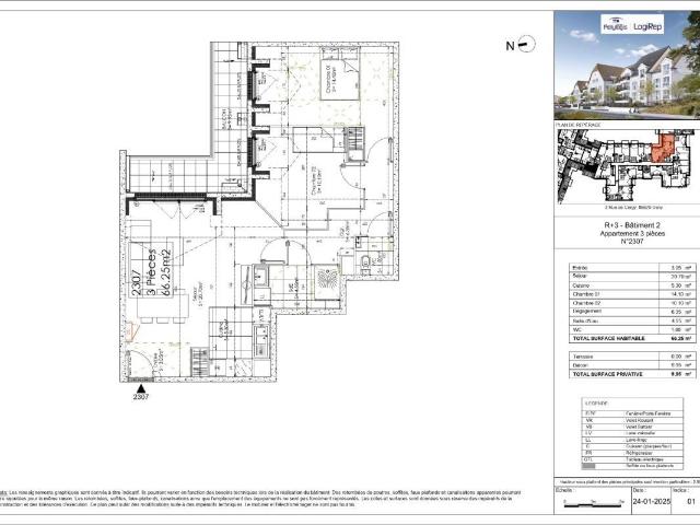 Appartement 3 pièces 66 m²