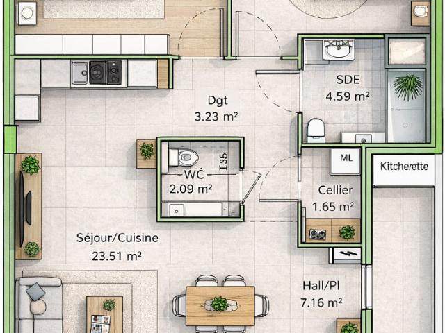 Appartement 3 pièces 66 m²