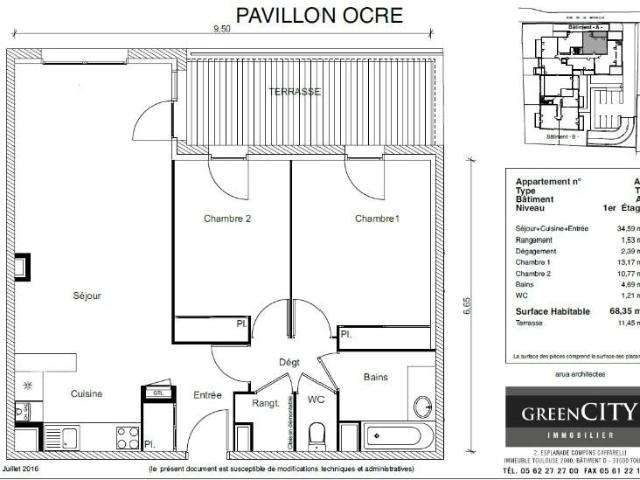 Appartement 3 pièces, 68 m² à louer à Cugnaux 31270