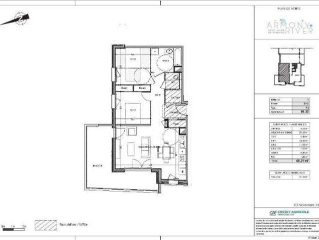 Appartement 3 pièces 69 m²