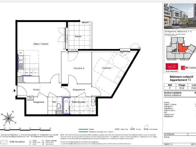 Appartement 3 pièces 69 m²