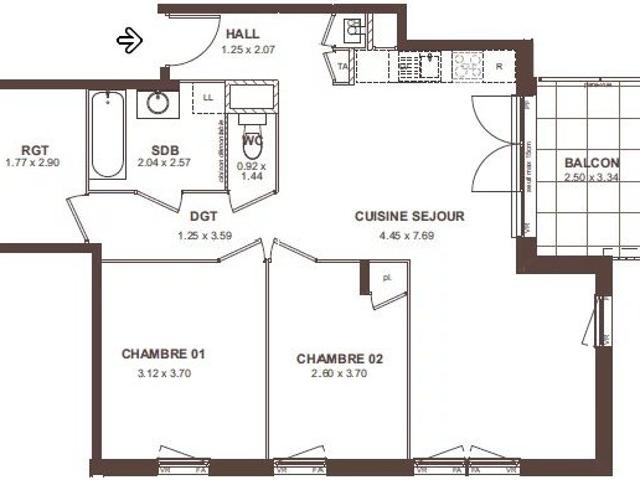 Appartement 3 pièces 71 m²
