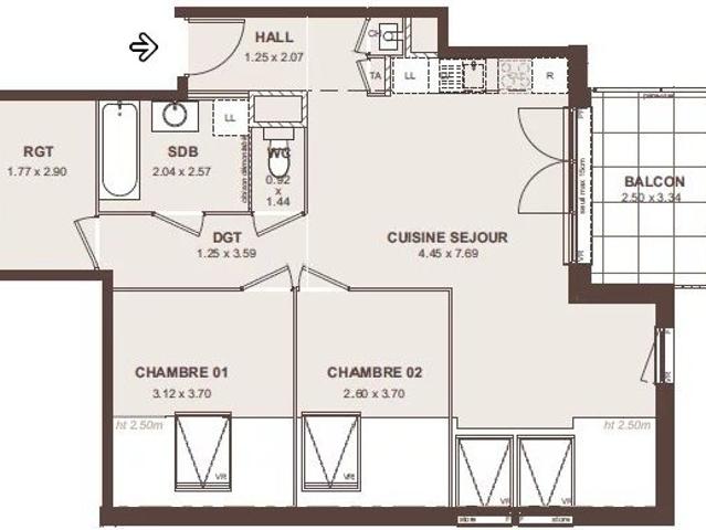 Appartement 3 pièces 71 m²