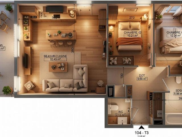 Appartement 3 pièces 72 m²