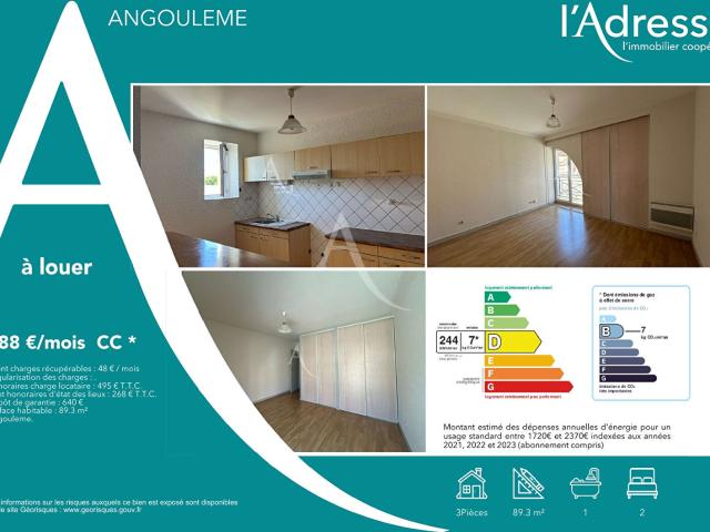 Appartement 3 pièces, 89 m² à louer à Angoulême 16000