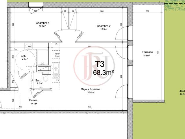 Appartement 3 pièces neuf avec terrasse et jardin