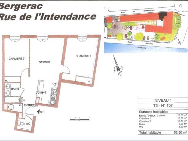 Appartement T3 53.77m2 à louer à Bergerac | Pichet