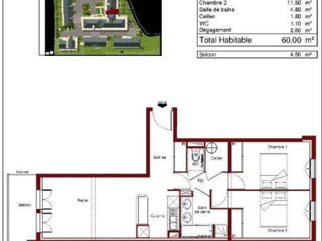 Appartement T3 58.51m2 à louer à Périgueux | Pichet