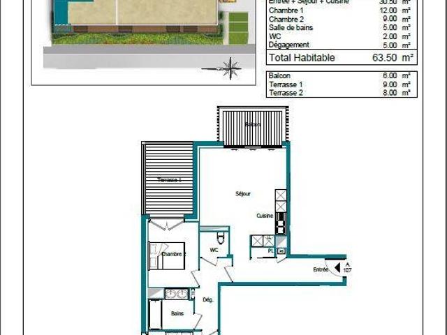 Appartement T3 63.5m2 à louer à Villenave d'ornon