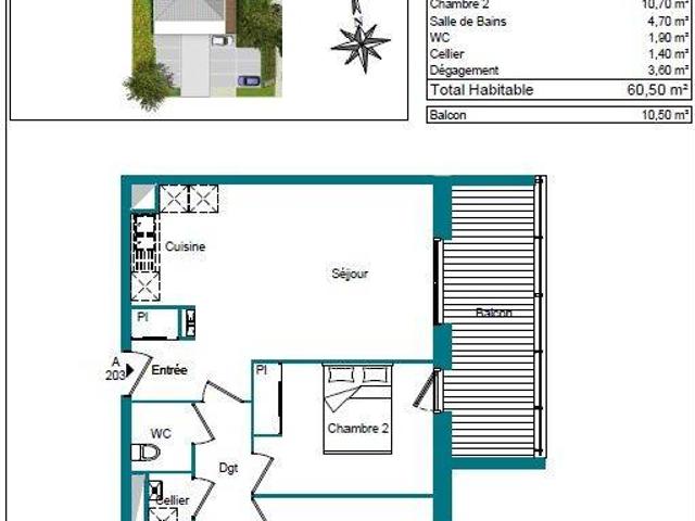 Appartement T3 60.5m2 à louer à Villenave d'ornon