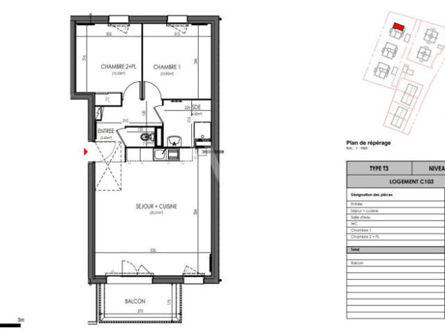 Appartement T3 dernier étage avec balcon à St Sylvain D'Anjou