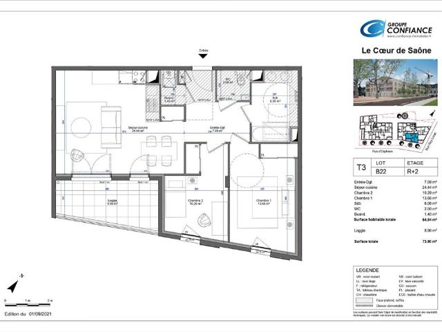 Appartement T3 NEUVILLE SUR SAONE à louer