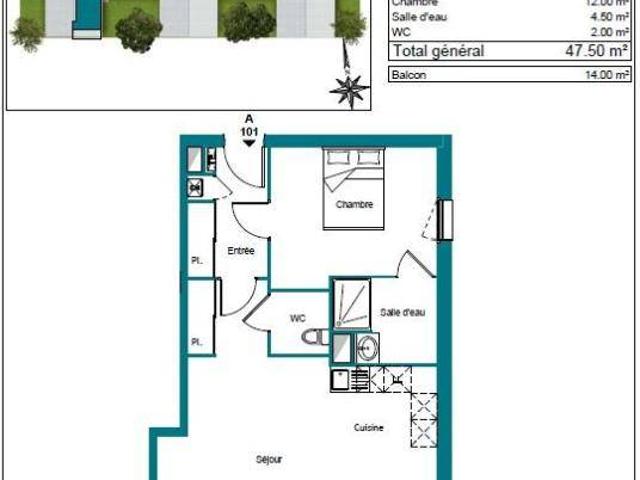 Appartement T2 47.5m2 à louer à Villenave d'ornon