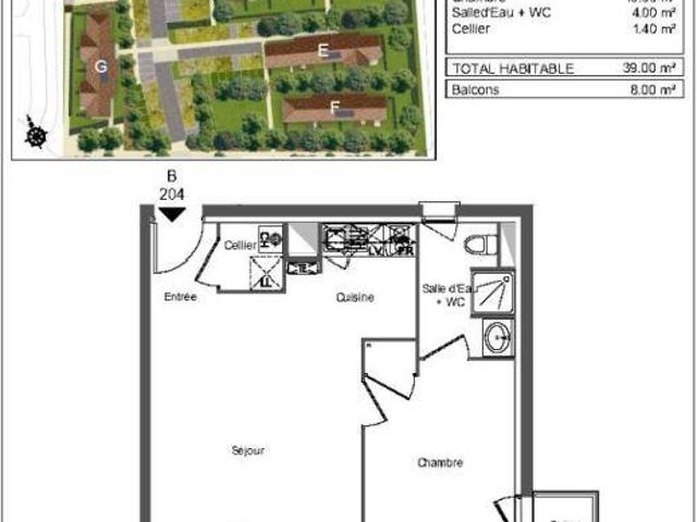 Appartement T2 38.35m2 à louer à Saint médard en jalles