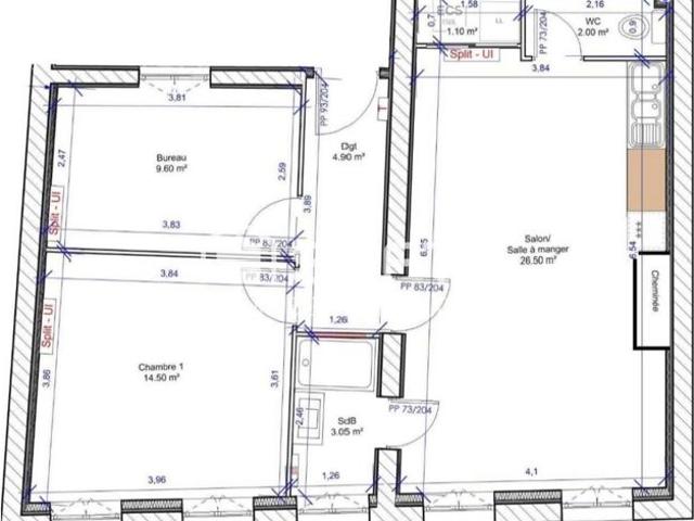 Appartement t2 bis 62m²