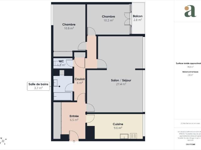 Appartement traversant avec loggia, parking et cave en vente. 79m² Le Plessis Bouchard