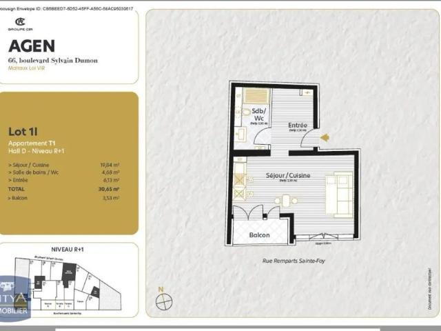 Appartement à louer 1 pièce 30.65m²
