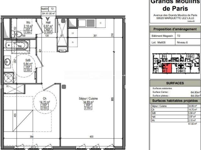 Appartement à louer, 2 pièces Marquette lez Lille 59520
