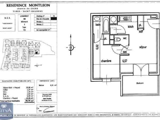 Appartement à louer 2 pièces 34.61m²