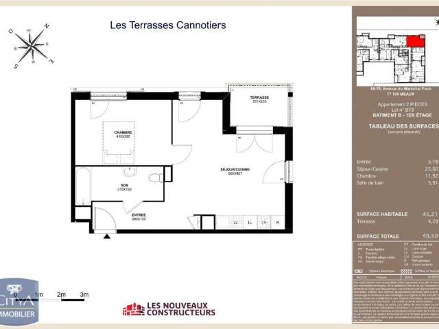 Appartement à louer 2 pièces 45.21m²