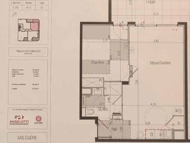 Appartement à louer 2 pièces 48.54m²