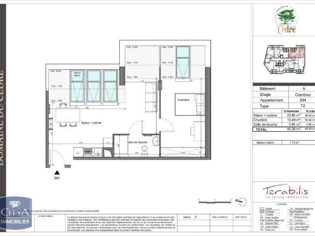 Appartement à louer 2 pièces 40.35m²