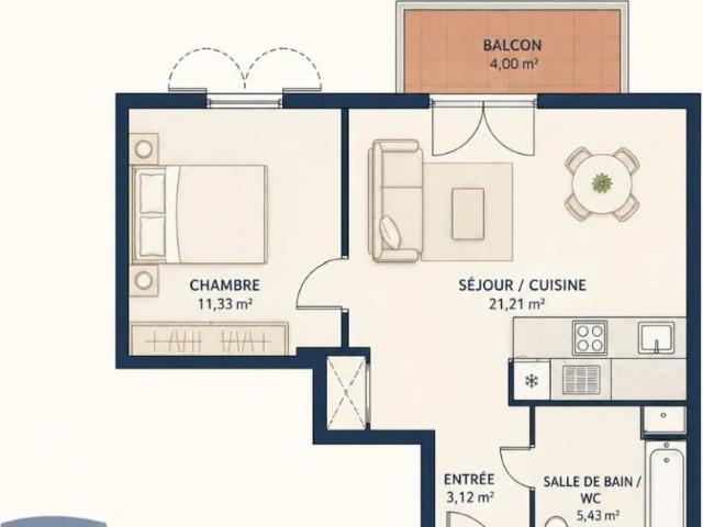 Appartement à louer 2 pièces 41.09m²