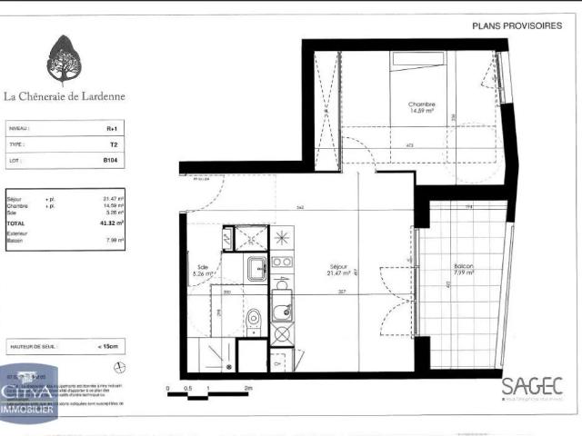 Appartement à louer 2 pièces 41.32m²