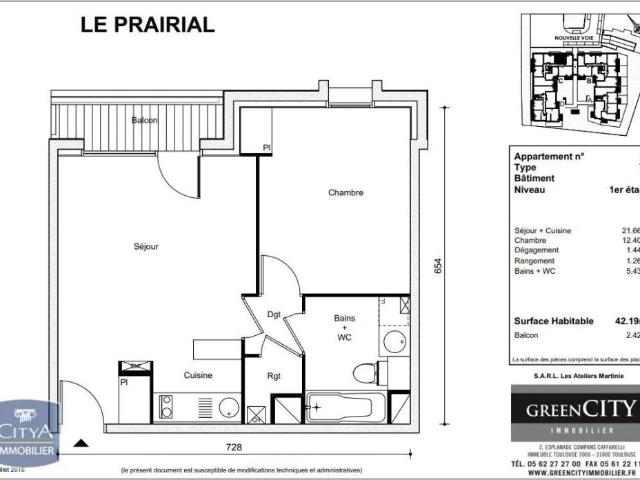 Appartement à louer 2 pièces 42.3m²