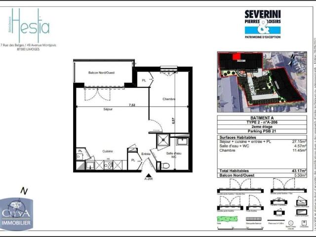 Appartement à louer 2 pièces 43.17m²