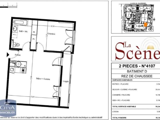 Appartement à louer 2 pièces 56.24m²
