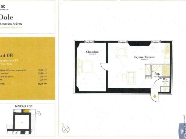 Appartement à louer 2 pièces 60m²