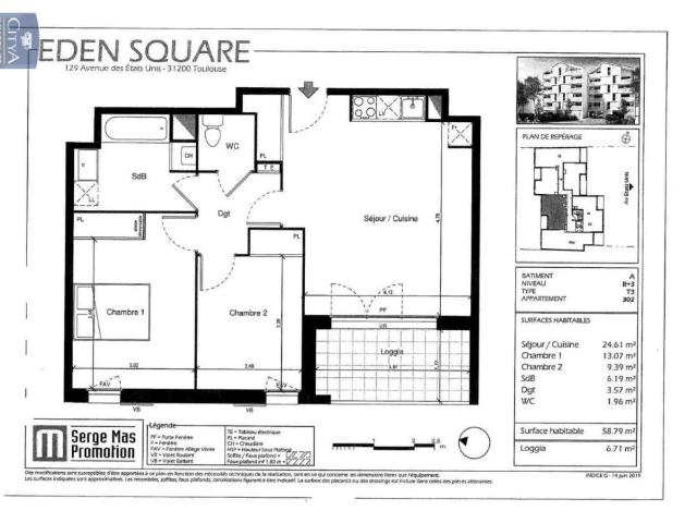 Appartement à louer 3 pièces 58.79m²