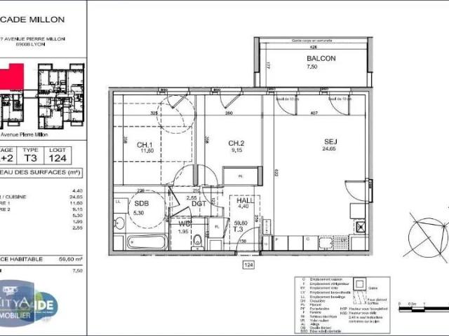 Appartement à louer 3 pièces 59.7m²