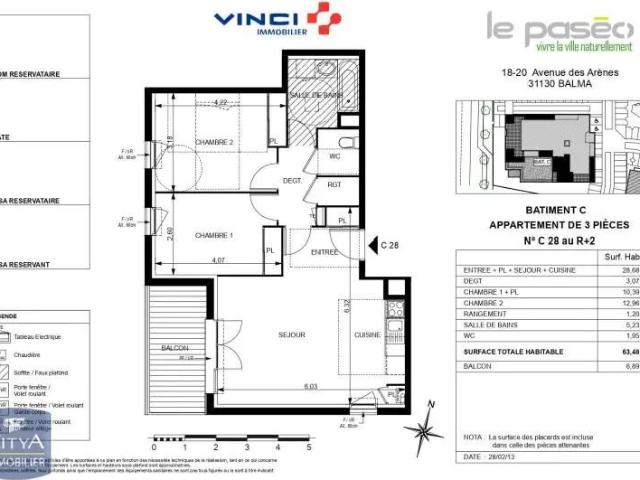 Appartement à louer 3 pièces 64m²