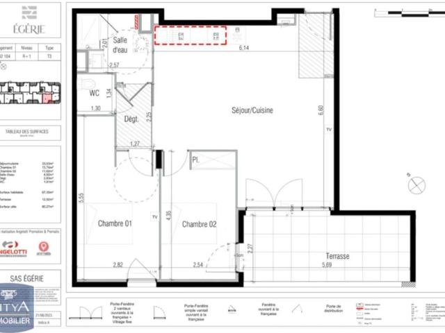 Appartement à louer 3 pièces 67.35m²