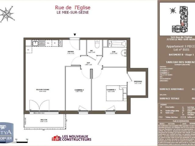Appartement à louer 3 pièces 61.72m²