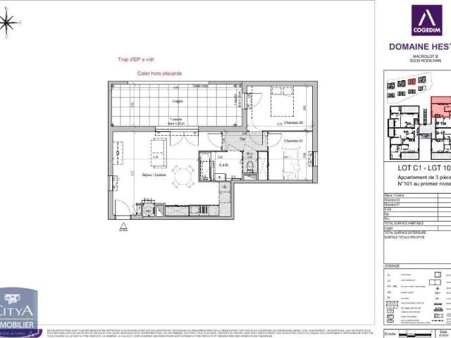 Appartement à louer 3 pièces 63.3m²