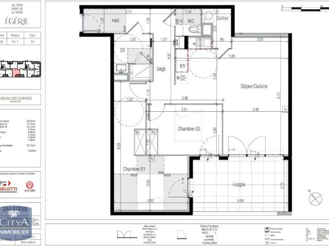 Appartement à louer 3 pièces 75.13m²
