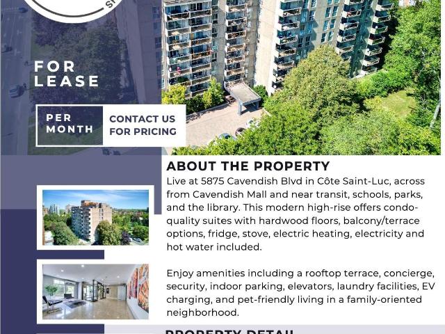 Appartement à Louer 5875 Boul Cavendish Côte Saint Luc H4W 2X9, Côte Saint Luc/Hampstead/Montréal Ouest 2 photos | Logis Québec
