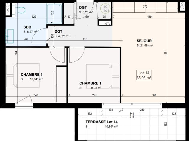 appartement à vendre 3 pièces ZONZA 20 de 55,05m2 avec terrasse