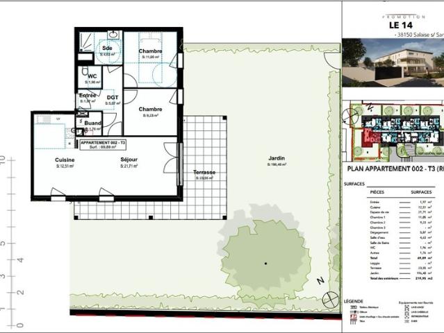 appartement à vendre 3 pièces SALAISE SUR SANNE 38