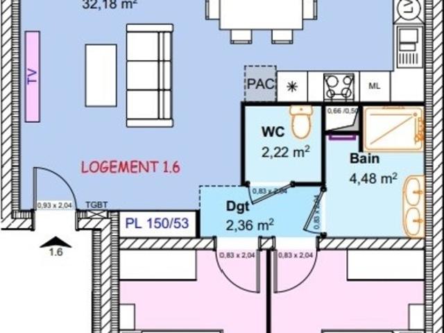 Appartement à 3 pièces CUVRY 57