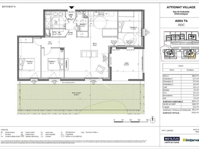 Appartement centre village 4 pièce s 88.60 m2 + loggia 13.50 m²