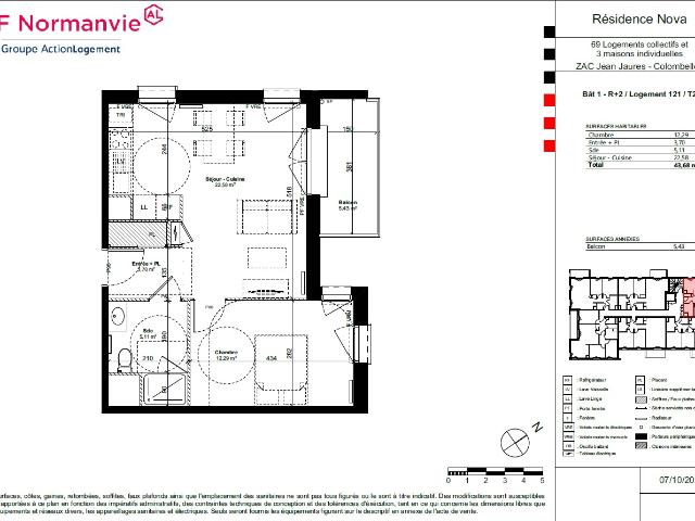 Appartement Colombelles 2 pièce s 43.68 m2, Colombelles